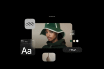 Digital design mockup featuring a person in a green hat, bold typography, and sleek interface elements. Ideal for designers seeking inspiration.