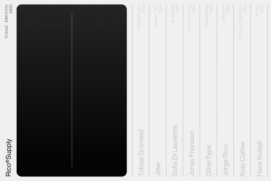 Rico visual identity 2025 document showing font catalog with multiple typeface options