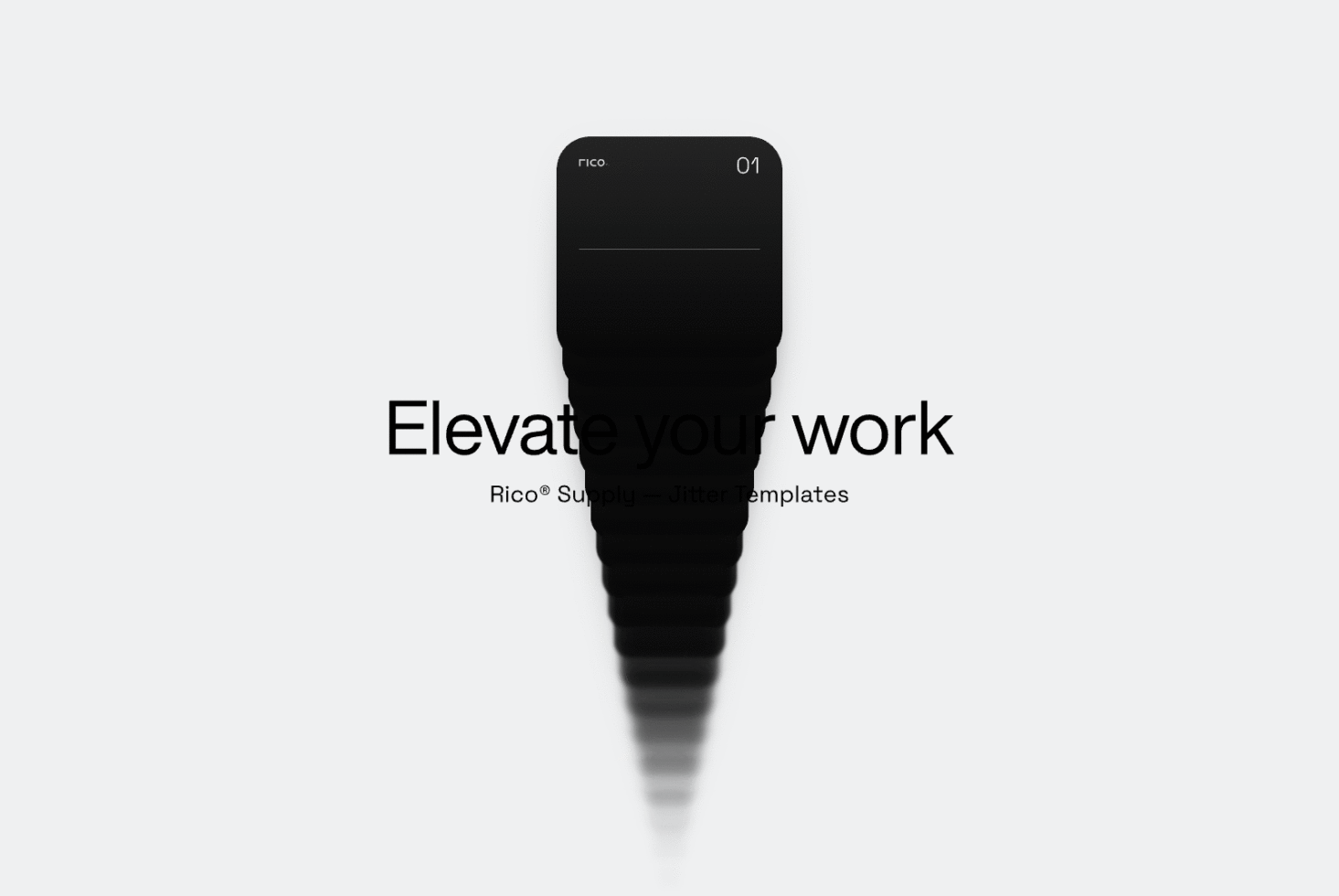 Phone mockup displaying Elevate your work text with Rico templates preview