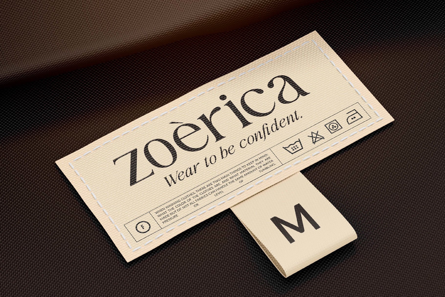 Zoericia clothing label tag with care instructions on fabric