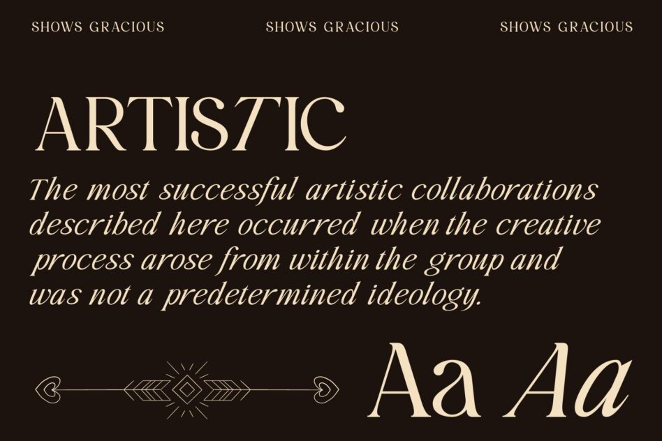 Artistic serif font display with elegant italic letters on dark background