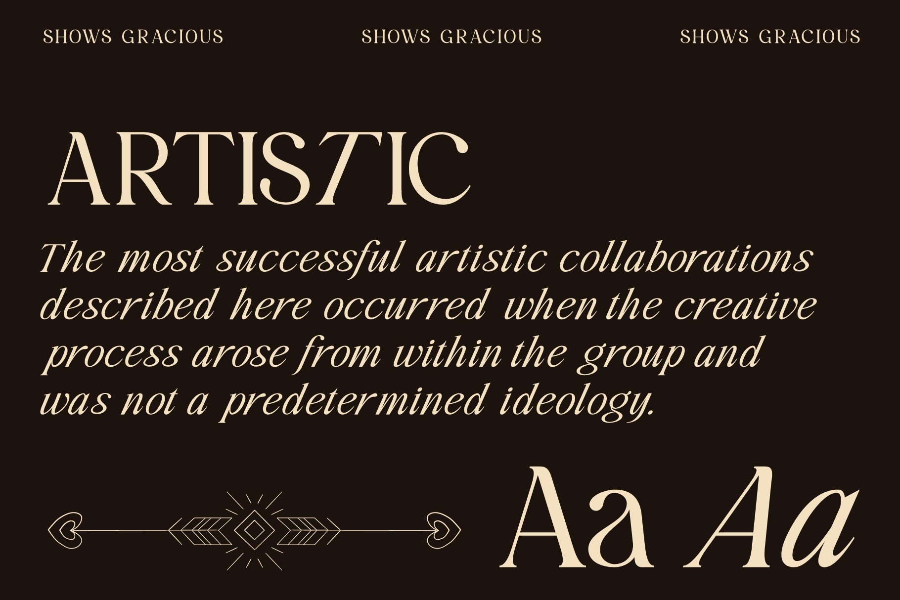 Artistic serif font display with elegant italic letters on dark background