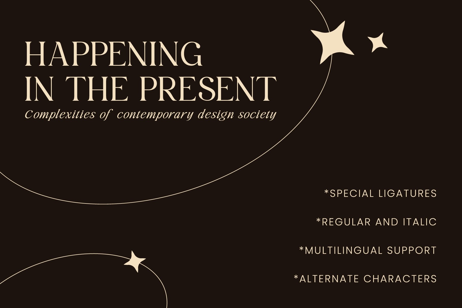Happening in the Present serif font with stars on dark background