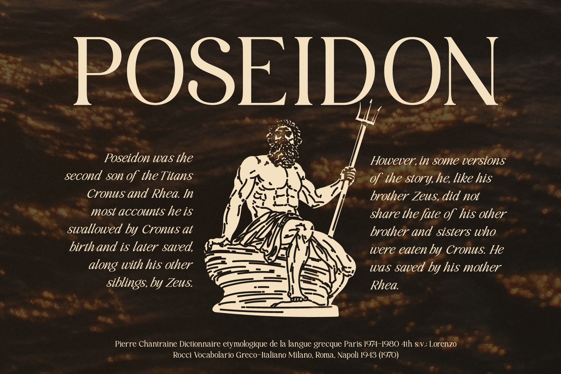 Poseidon serif font with classical mythology illustration on textured background