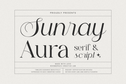 Sunday Aura serif script font pairing displayed on cream background with text samples