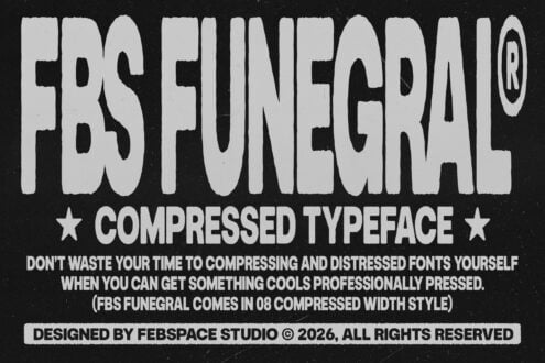 FBS Funegrae compressed typeface title with design studio credit info