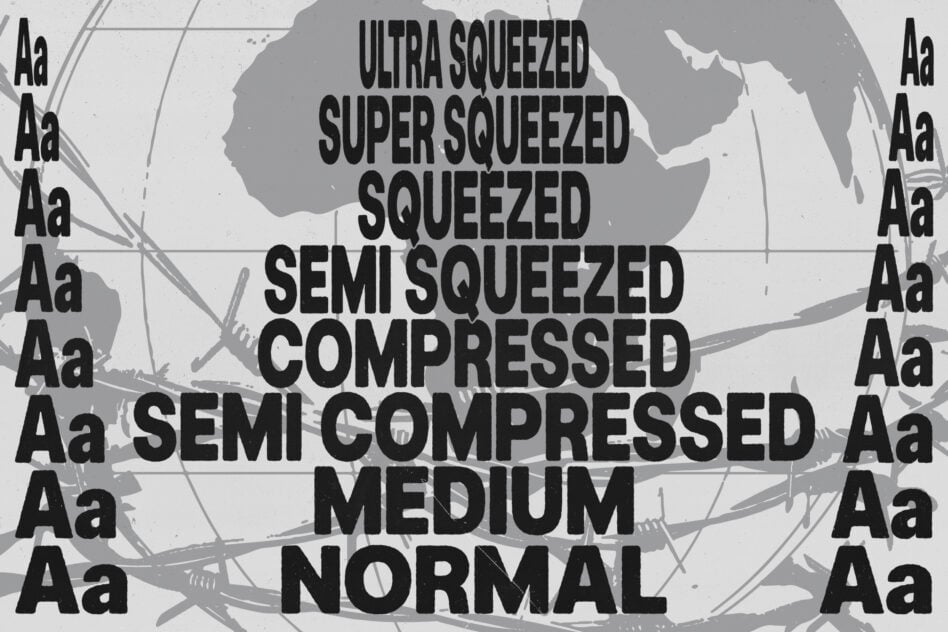 Compressed font weights displayed from ultra squeezed to normal on textured background