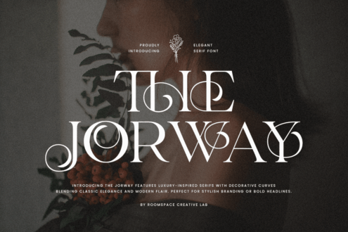 Serif font display with ornamental flower illustration on dark moody background