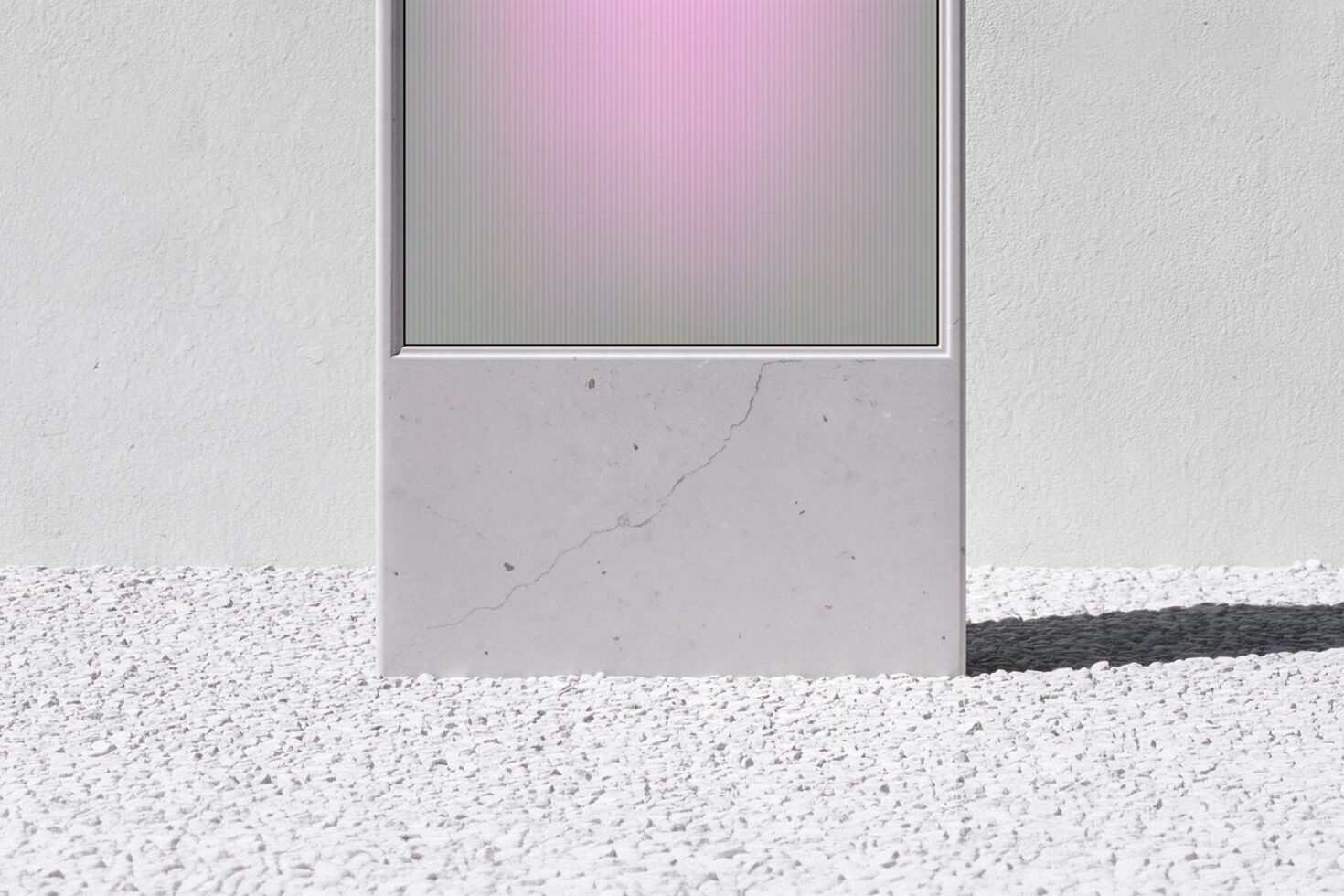 Vertical phone mockup with pink gradient on concrete surface