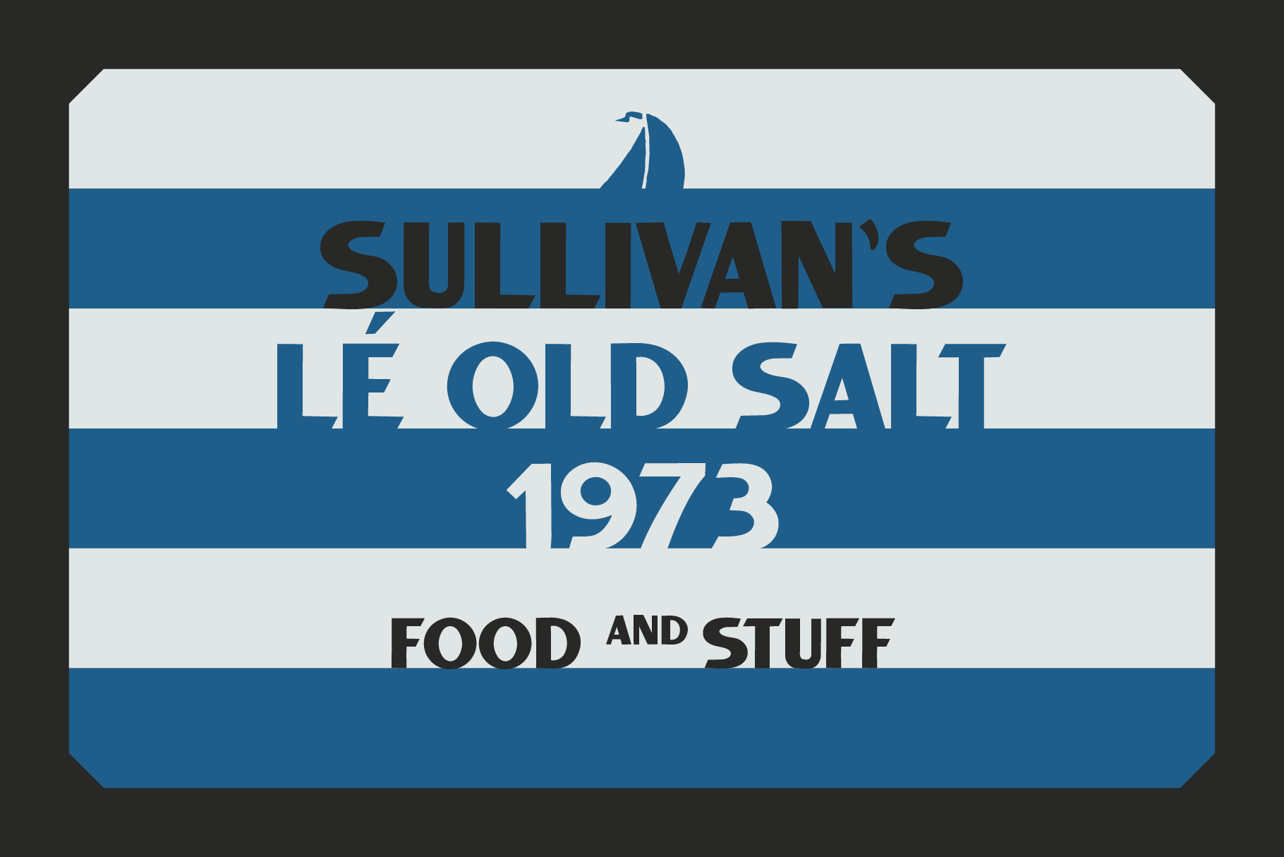 Sullivans Le Old Salt 1973 Food striped label with sailboat