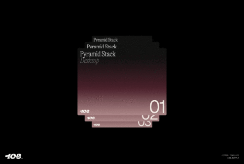 Gradient pyramid stack design template with layered cards for desktop showcasing modern typography ideal for digital assets and graphic design mockups.