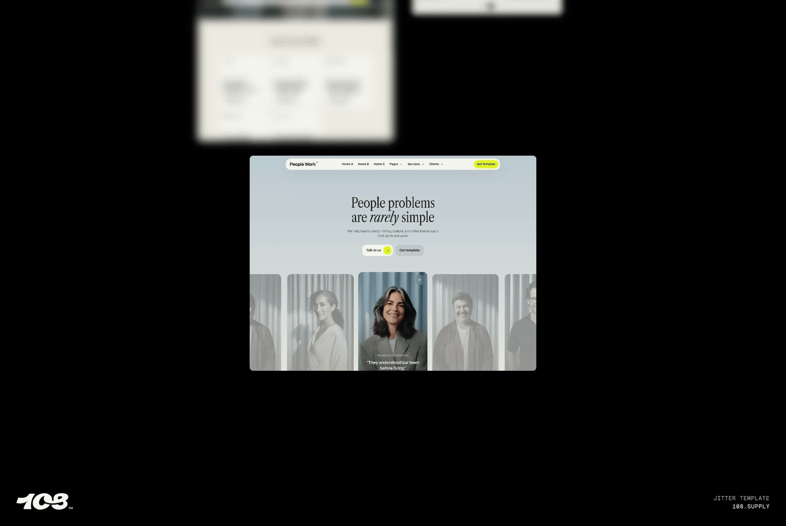 Website mockup template featuring modern design elements and portrait images, ideal for designers seeking creative mockups and UX inspiration.