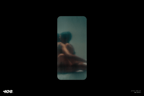 Blurred silhouette human form behind textured glass with black background artistic mystery abstract graphics template for creative design projects
