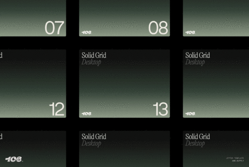 Minimalist desktop grid template in green gradient shades, featuring modern typography. Ideal for designers seeking sleek graphic design assets.