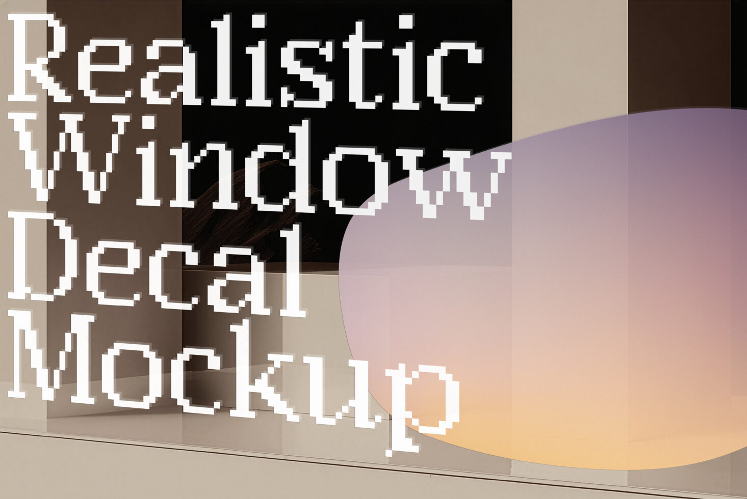 Retro pixel font overlaid on warm gradient 3D shape mockup with earth tones
