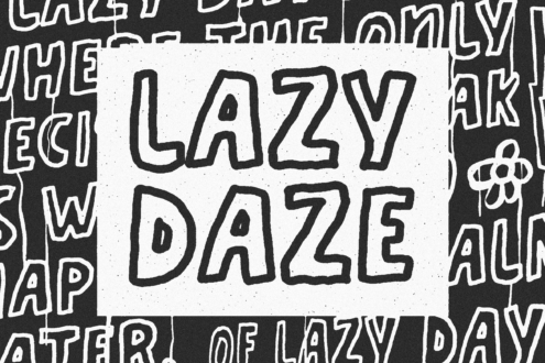 Hand-drawn font design with bold, playful uppercase letters spelling Lazy Daze on a textured background. Ideal for creative typography projects.