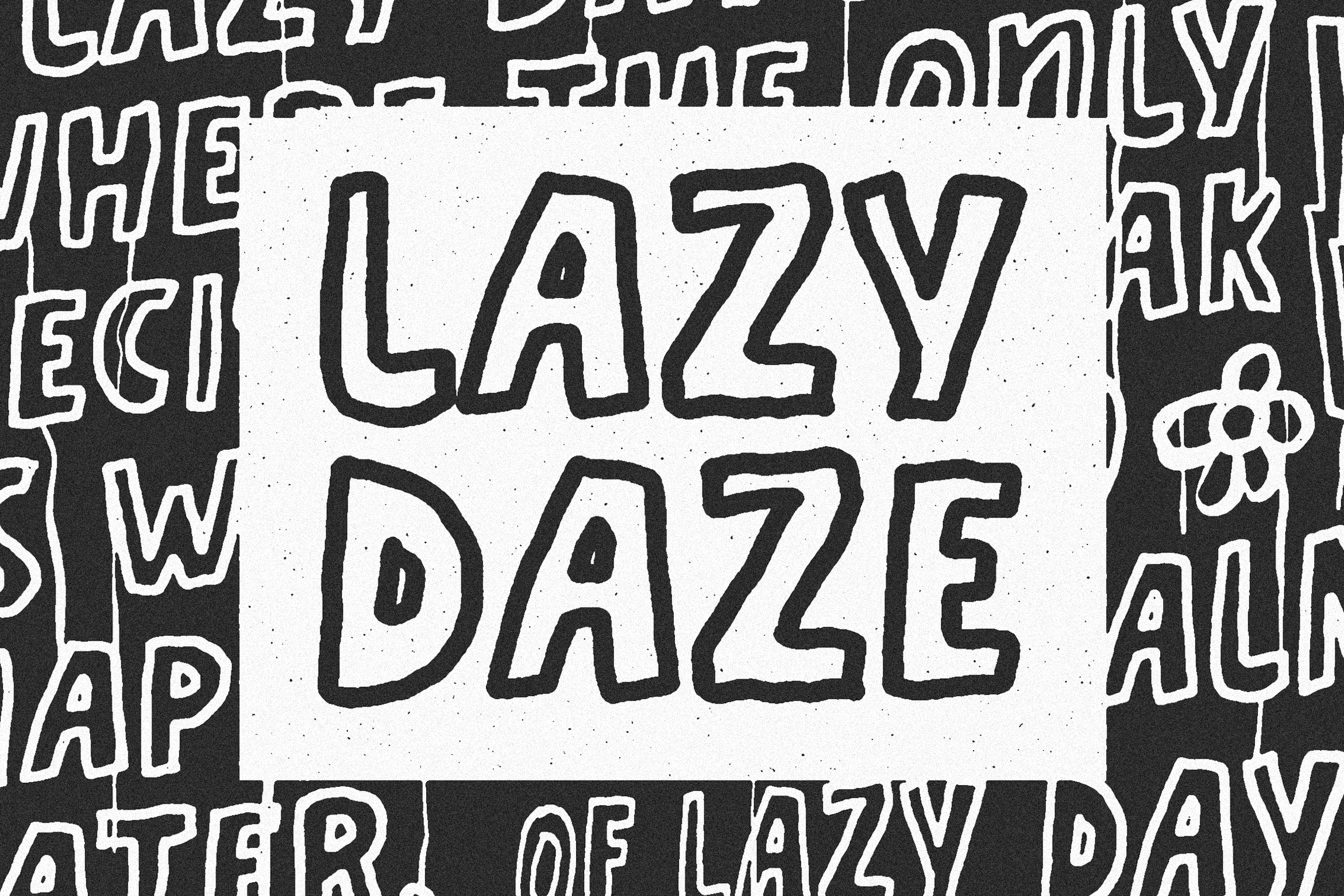 Hand-drawn font design with bold, playful uppercase letters spelling Lazy Daze on a textured background. Ideal for creative typography projects.