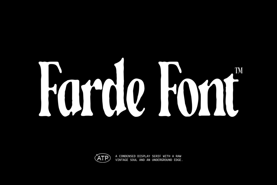 Farde Font logotype in large condensed serif style on black