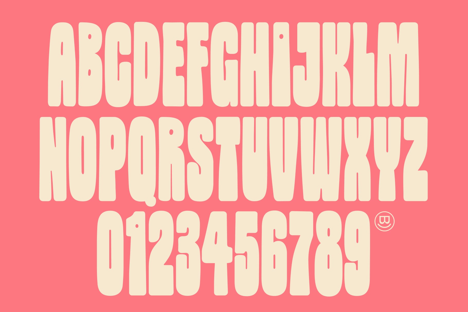 Bold cream typeface with rounded letters on hot pink background