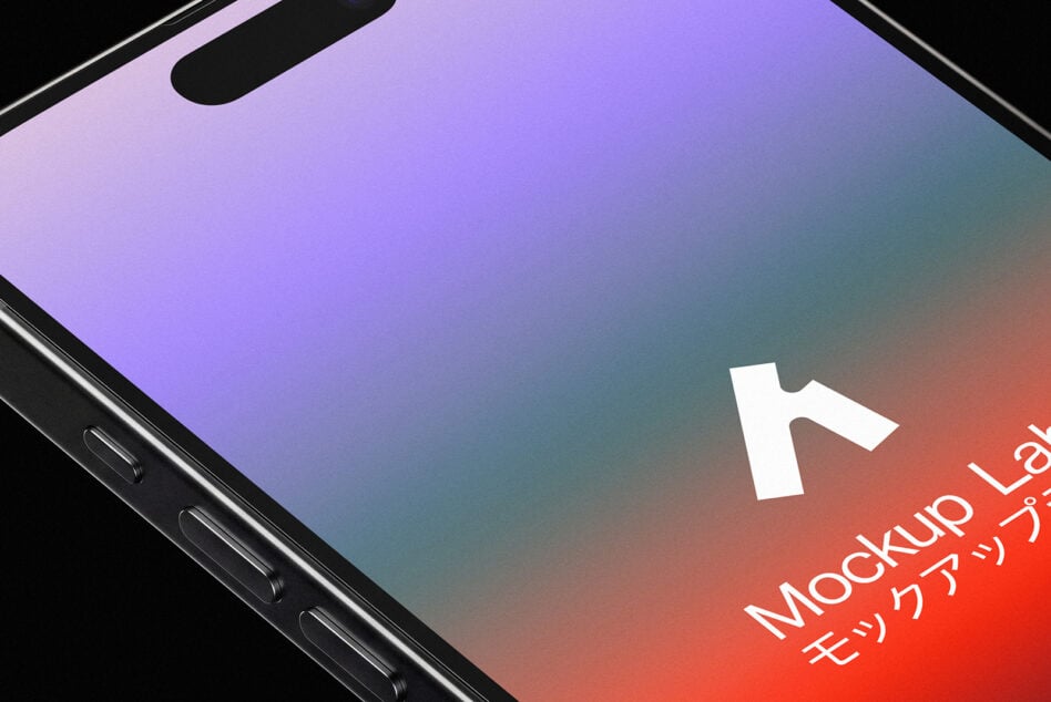 Smartphone display mockup with gradient background transitioning from pink to purple to teal to coral red