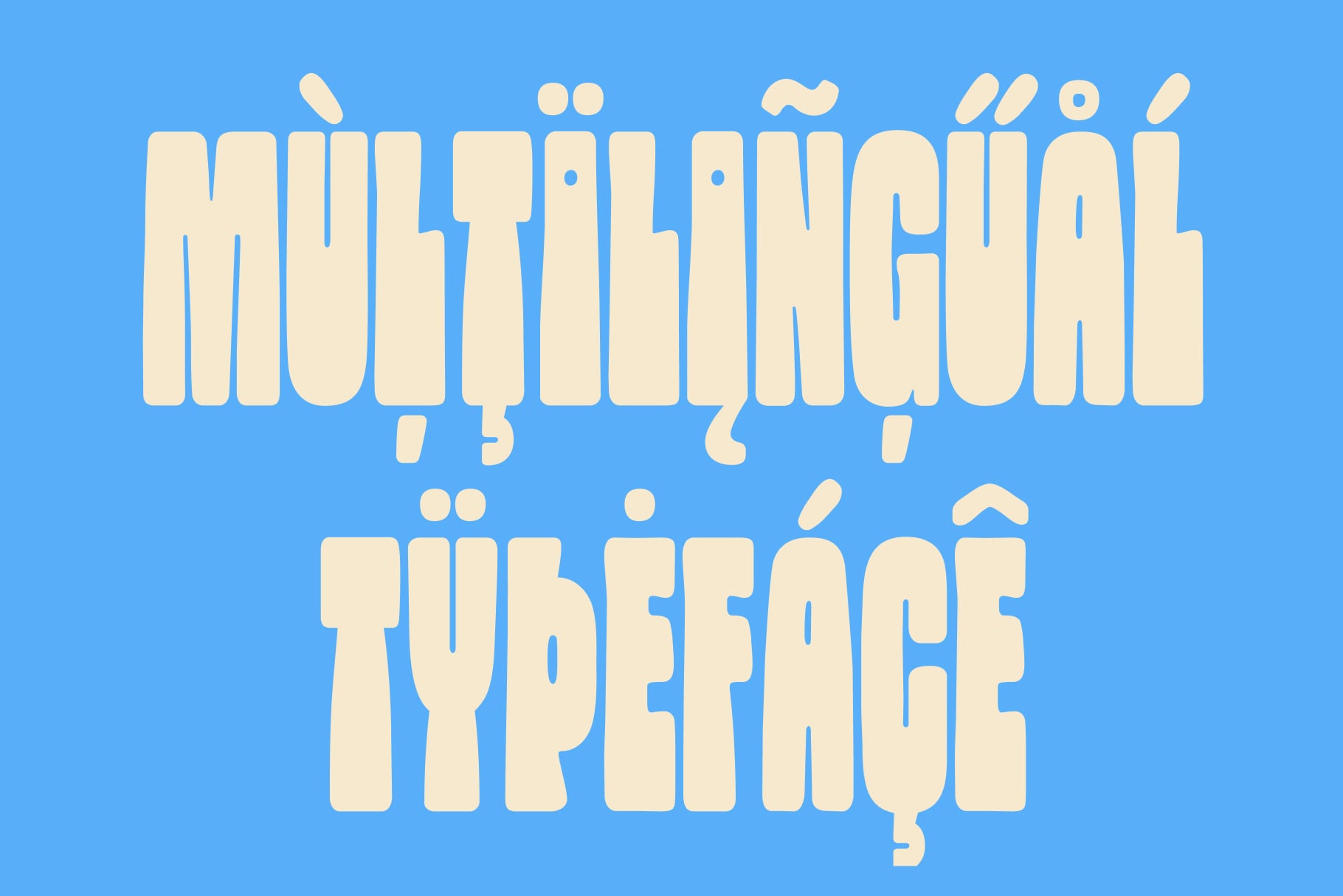 Chunky cream typeface with quirky cutouts on bright blue background