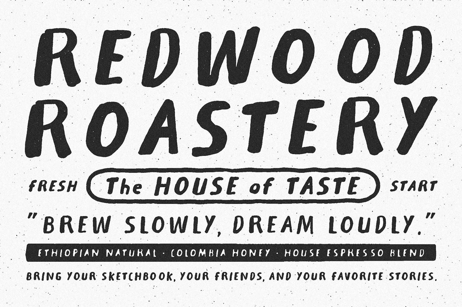 Vintage coffee shop poster with hand-drawn typography saying Redwood Roastery