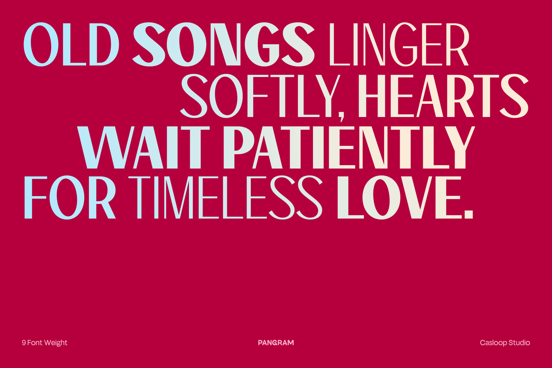 Light blue serif text on hot pink background reading "Old Songs Linger Softly, Hearts Wait Patiently For Timeless Love"