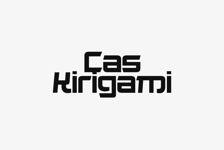 Gas Kirigami bold geometric typeface with thick angular letterforms on white