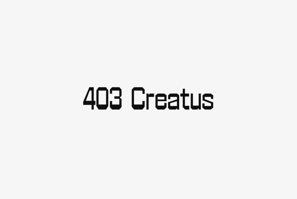 403 Creatus error page mockup with bold geometric typeface on light background