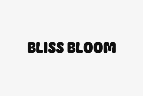 Bliss Bloom bold black typeface on light grey background