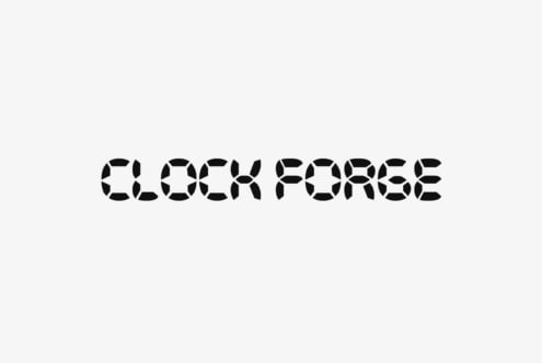 Clock Forge bold segmented display typeface with geometric cutout letter forms