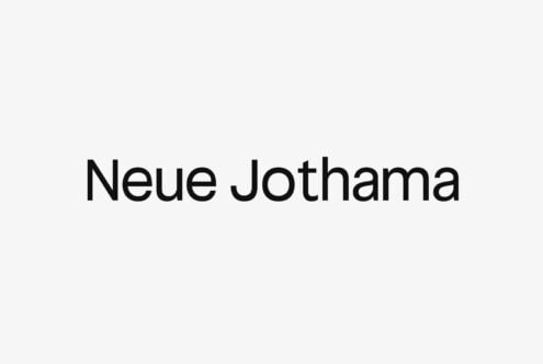 Neue Jothama typeface displayed in bold black letters on light gray background