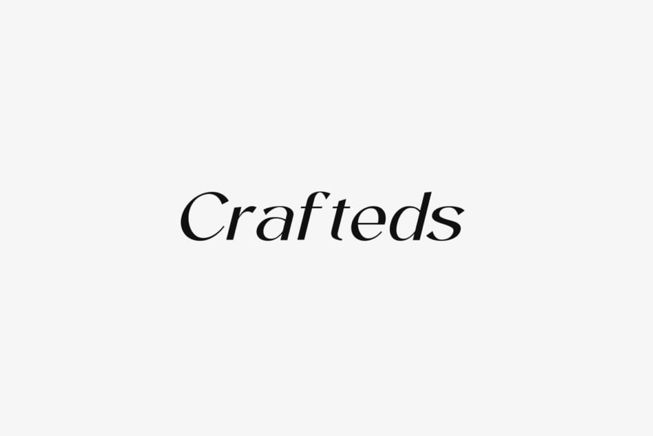 Crafteds serif typeface centered on light gray background, elegant italic style