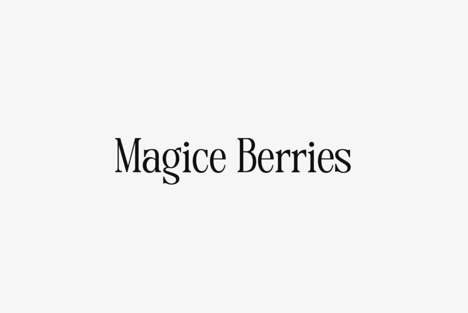 Magice Berries serif font displayed on light gray background, elegant type