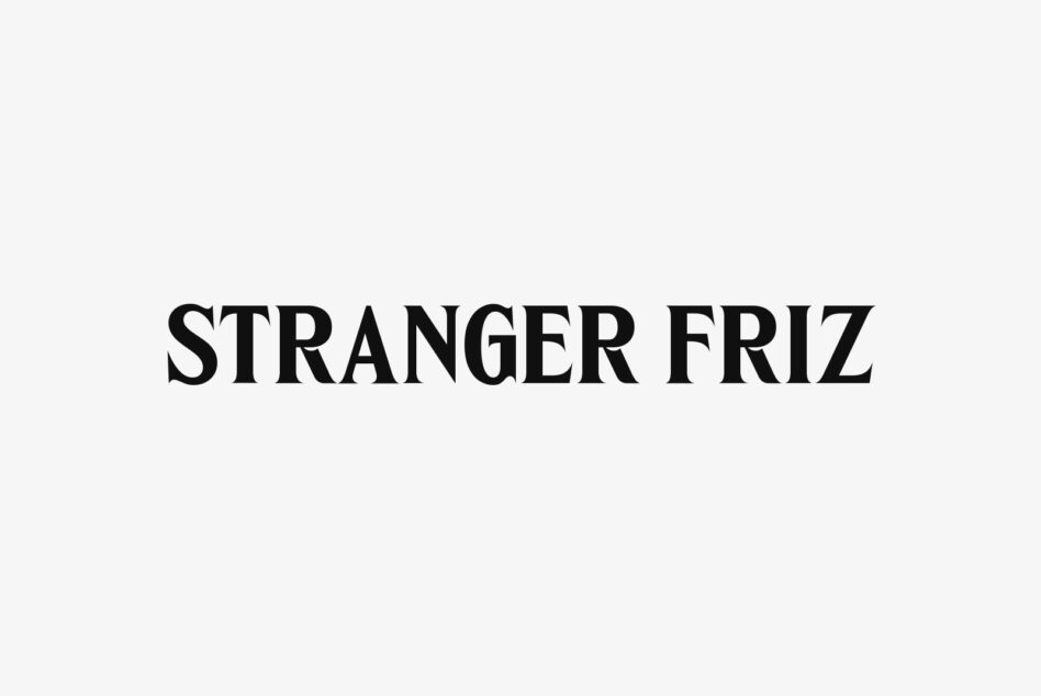Stranger Friz serif font displayed in bold black letters on clean beige background