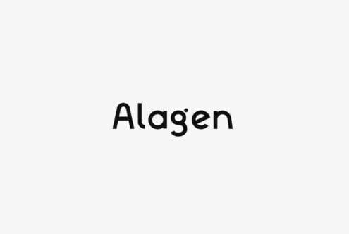 Alagen typeface displayed in bold black letters on clean light gray background