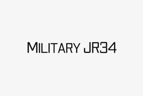 Military JR34 typeface displayed in bold black letters on light gray background
