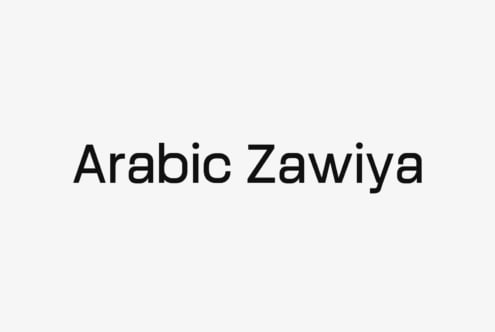 Arabic Zawiya typeface displayed in bold black letters on light neutral background