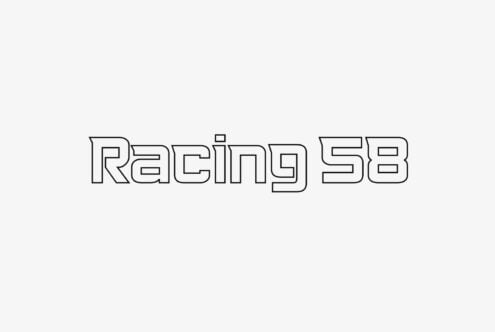 Racing 58 outline font with geometric letterforms on light background