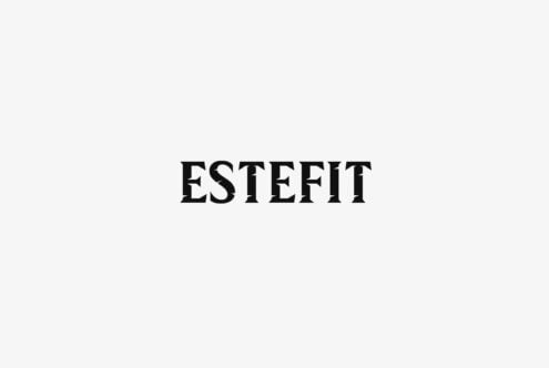 Bold serif typography reading ESTEFIT centered on light gray background