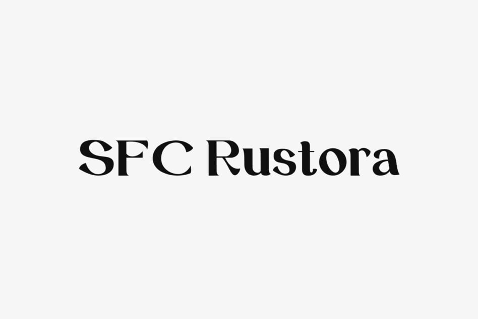 SFC Rustora serif font on light background, elegant typography design