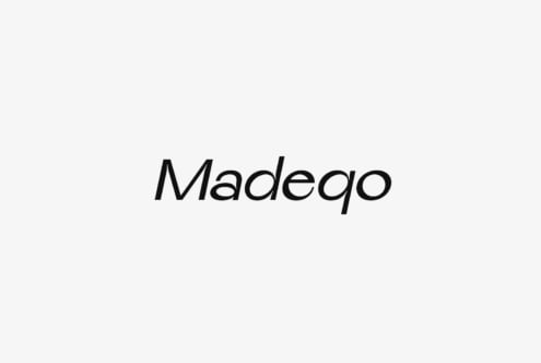 Madeqo wordmark in clean black sans serif on light gray background