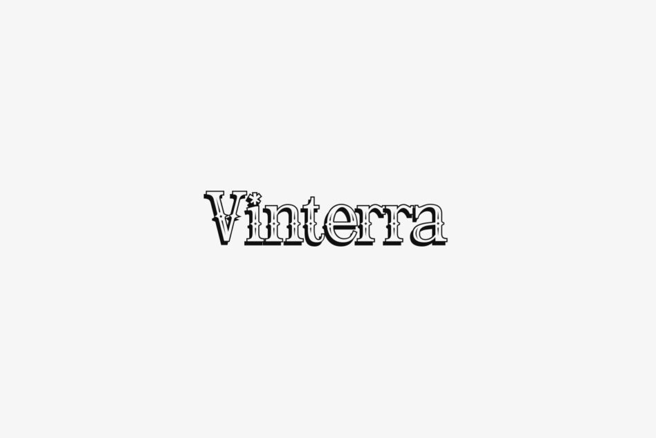 Vinterra serif typeface with decorative outline effect on light gray background