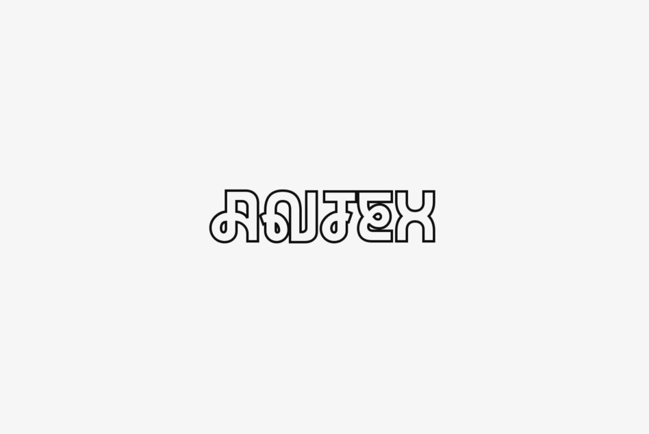 Bold outline typeface with curved letterforms on light gray background