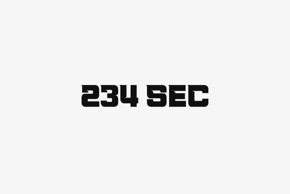 Bold sans serif typography reading 234 SEC in black on light gray background
