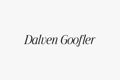 Dalven Goofler serif font in italic style on light gray background
