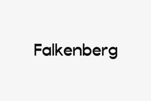 Falkenberg typeface in bold black on light gray background