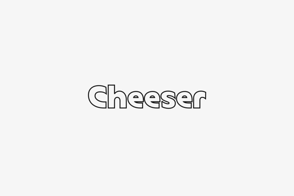 Cheeser outline font with thick strokes on light gray background