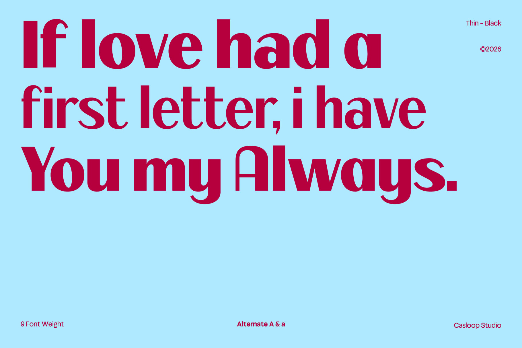Bold magenta sans serif font displaying romantic text on light blue background