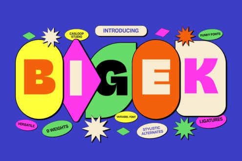 Big colorful typeface with nine weights, variable font, ligatures, stylistic alternates